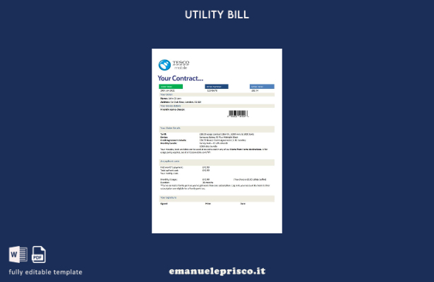 stile verificato Modello di bolletta delle utenze Tesco Mobile del Regno Unito